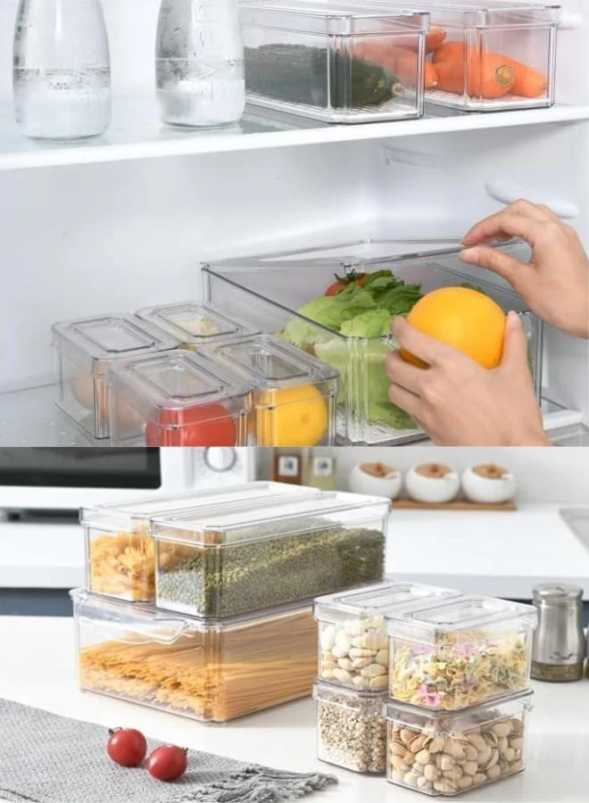 Casa Quesera  14 Pack Stackable Fridge Organizer Bins with Lids Clear Refrigerator and Pantry Storage Containers BPA Free for Fruits Vegetables Drinks and Snacks  | Best Price UAE